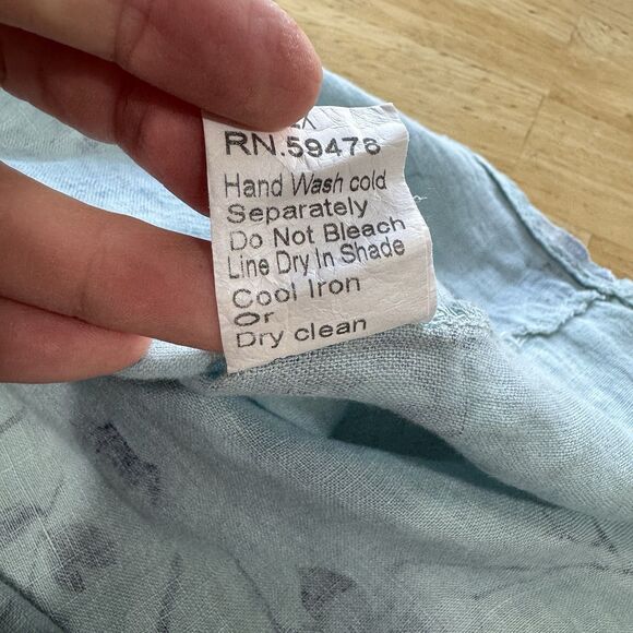 Lungo Larno Linen Top Size 2X Floral Woven Boho Lagenlook Coastal Beachy Blue - Picture 10 of 12